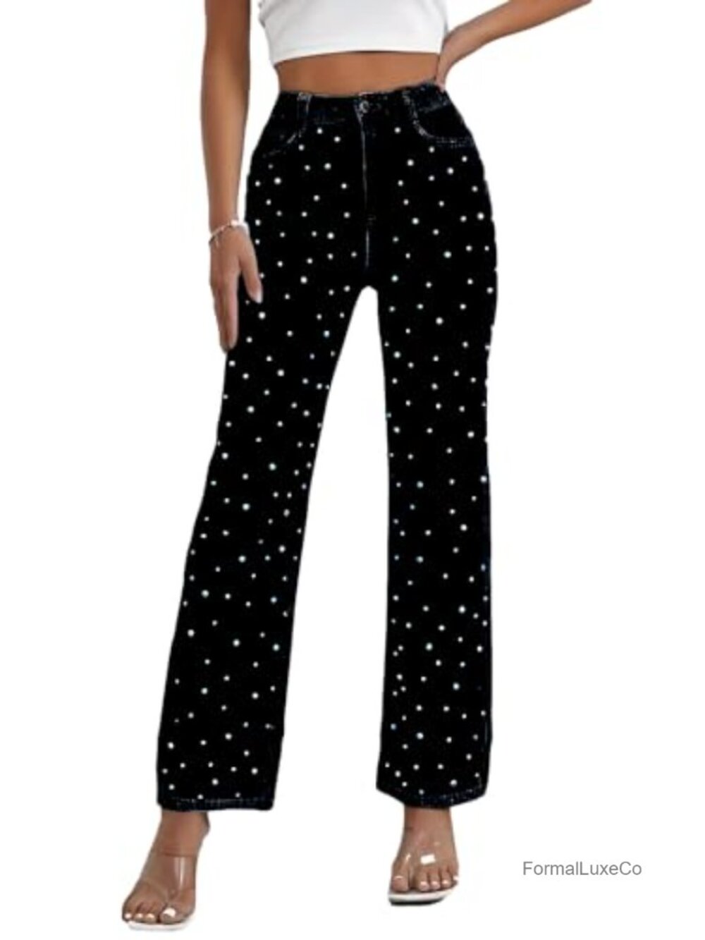 Women's High Waisted Boyfriend Baggy Wide Straight Leg Denim Pants Trousers
